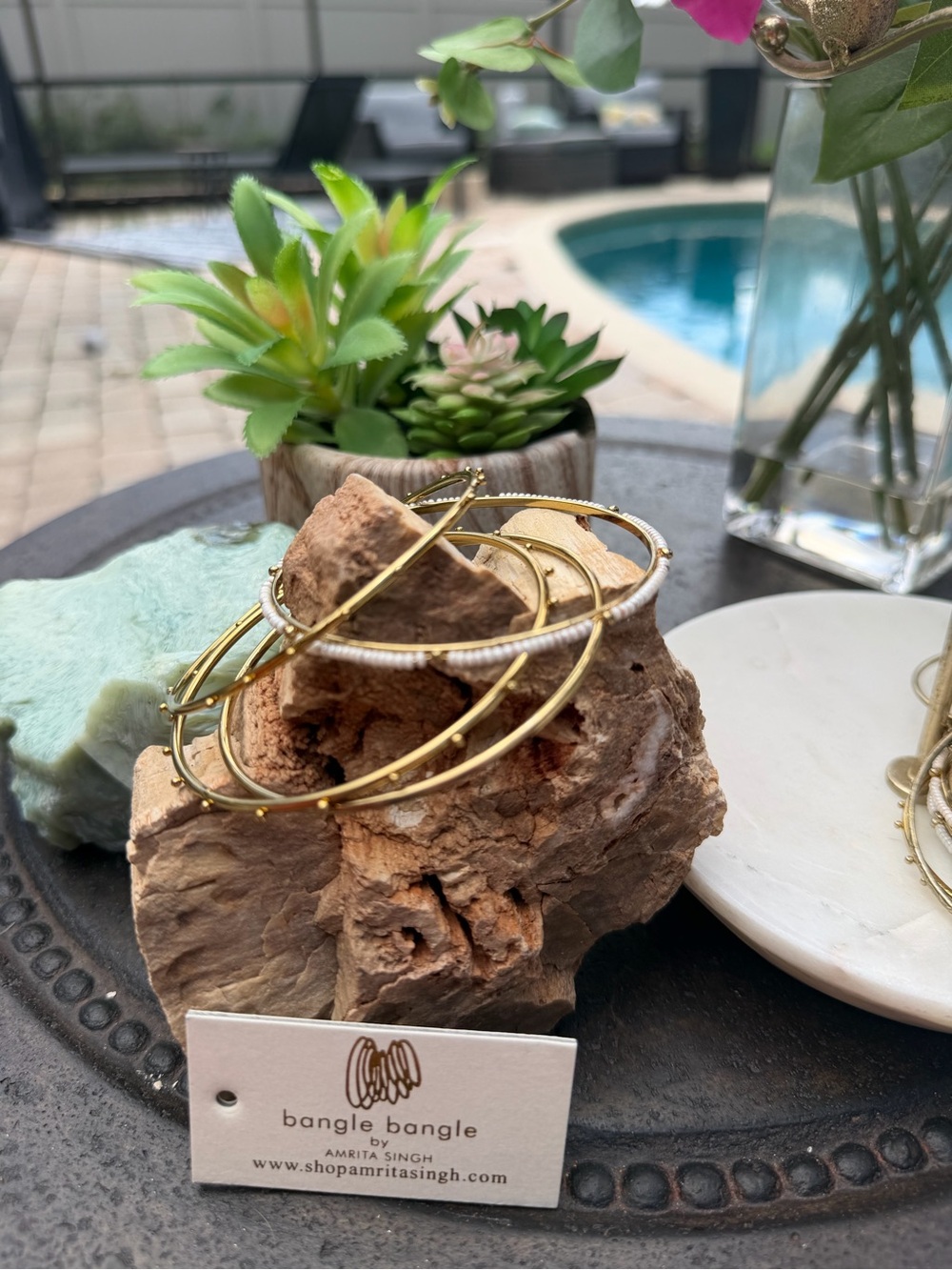 Build A Bracelet Stack -New AMRITA SINGH Bangle Bracelets - White &Gold 4 pc